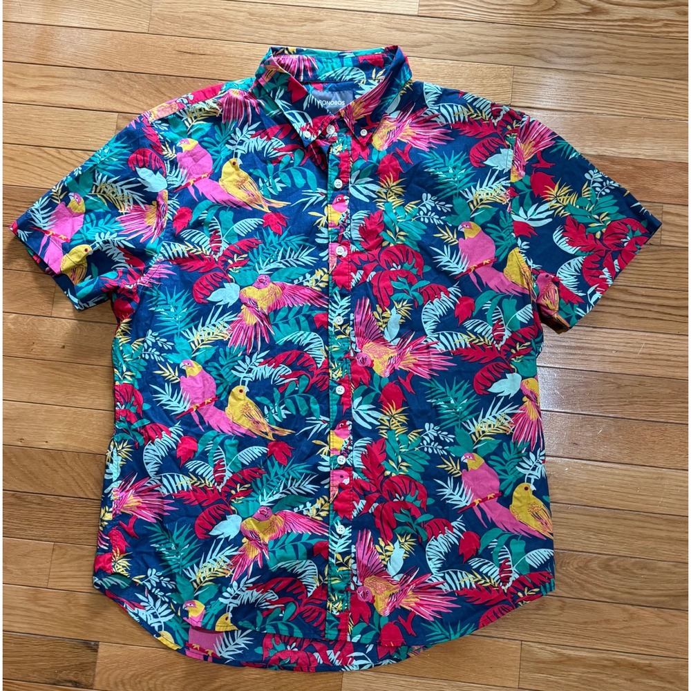 Bonobos Mens XL Standard Fit Short Sleeve Tropical Parrot Print Cotton Shirt